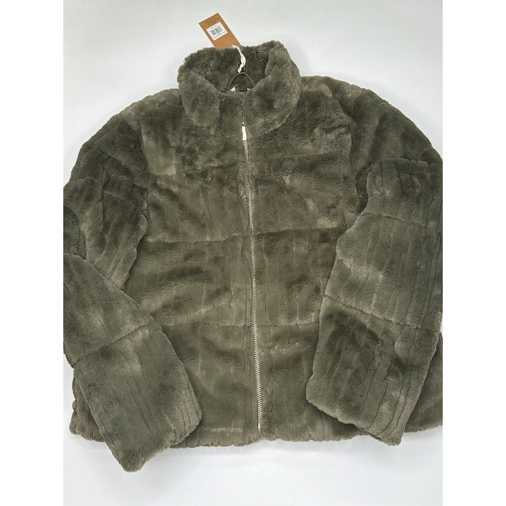 NWT BEARPAW Women's Plush Faux Fur Zip Up Jacket Olive Green Size XL‎